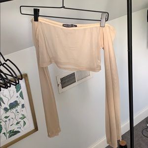 Sheer nude nasty gal off the shoulder long sleeve
